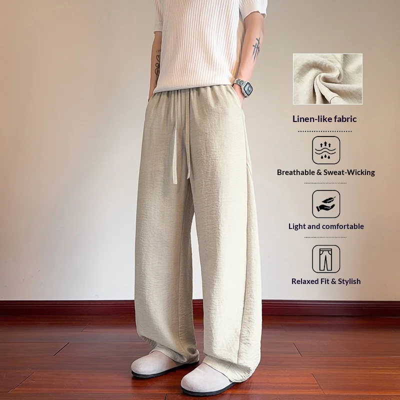 Japanese Men's Cotton Linen Pants Male Summer New Breathable Solid Color Linen Baggy Trousers Streetwear Wide Leg Sweatpants Men - view 3