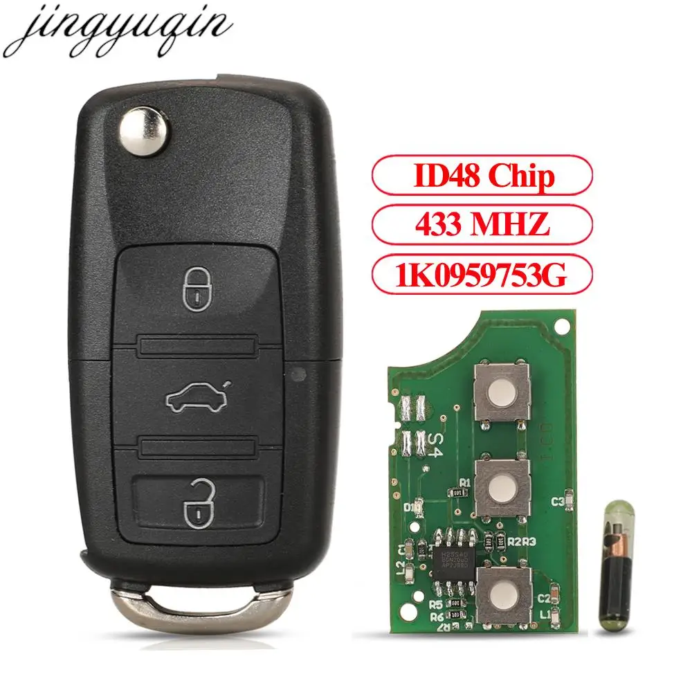 

Jingyuqin 5pcs 434Mhz ID48 3BTNS Remote Key for VW Caddy Eos Golf Jetta Beetle Polo Up Tiguan Touran 1J0959753 DA/AH 1K0959753G