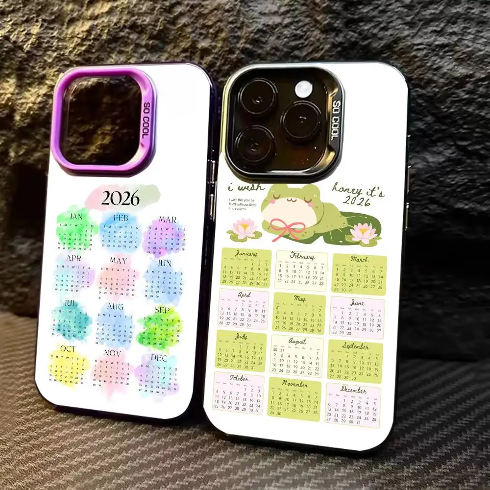 

New 2026 Calendar Phone Case For iPhone 17 16 15 14 13 12 11 Pro Max Plus Silver Matte Black Cover