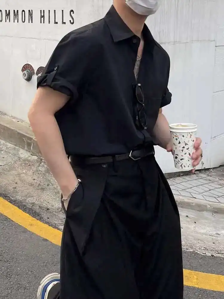 

Korean Style Niche Design Men's Shirts Solid Color Turn Down Collar Short Sleeved Loose Male Tops Trendy 2025 Summer