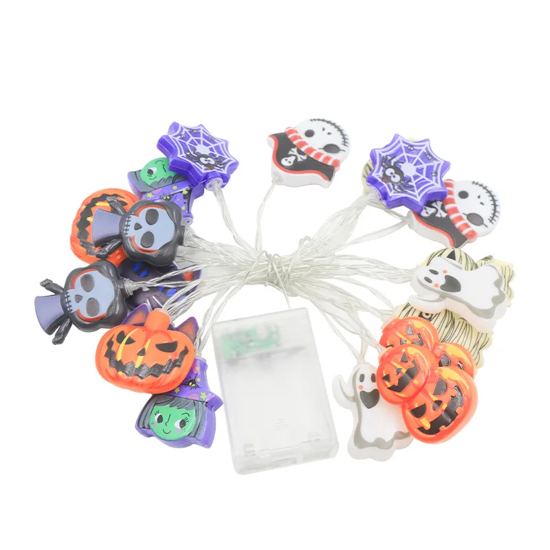 Halloween LED String Lights With Ghost Witch Cat Pumpkin Spider Web Skeleton Mummy Pirate Shape Indoor Decoration Night Light
