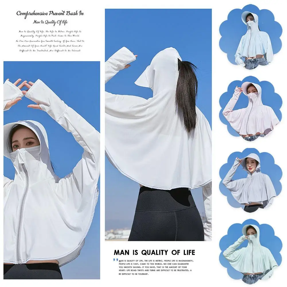 

Women Sunscreen Clothes Summer Ice Silk Large Brimmed Solid UV Shirt Clothing Sleeved Protection Color Breathable Hoodie Lo P6S0