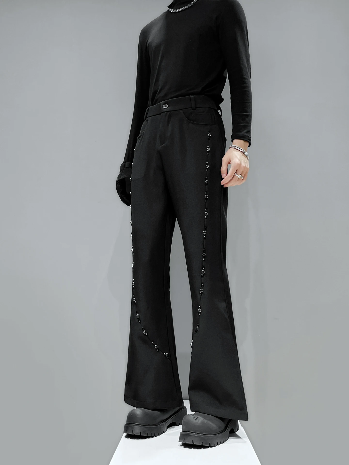 

Мужские широкие брюки премиум-класса с бисерной отделкой, универсальные повседневные длинные брюки в корейском стиле, осенняя мода