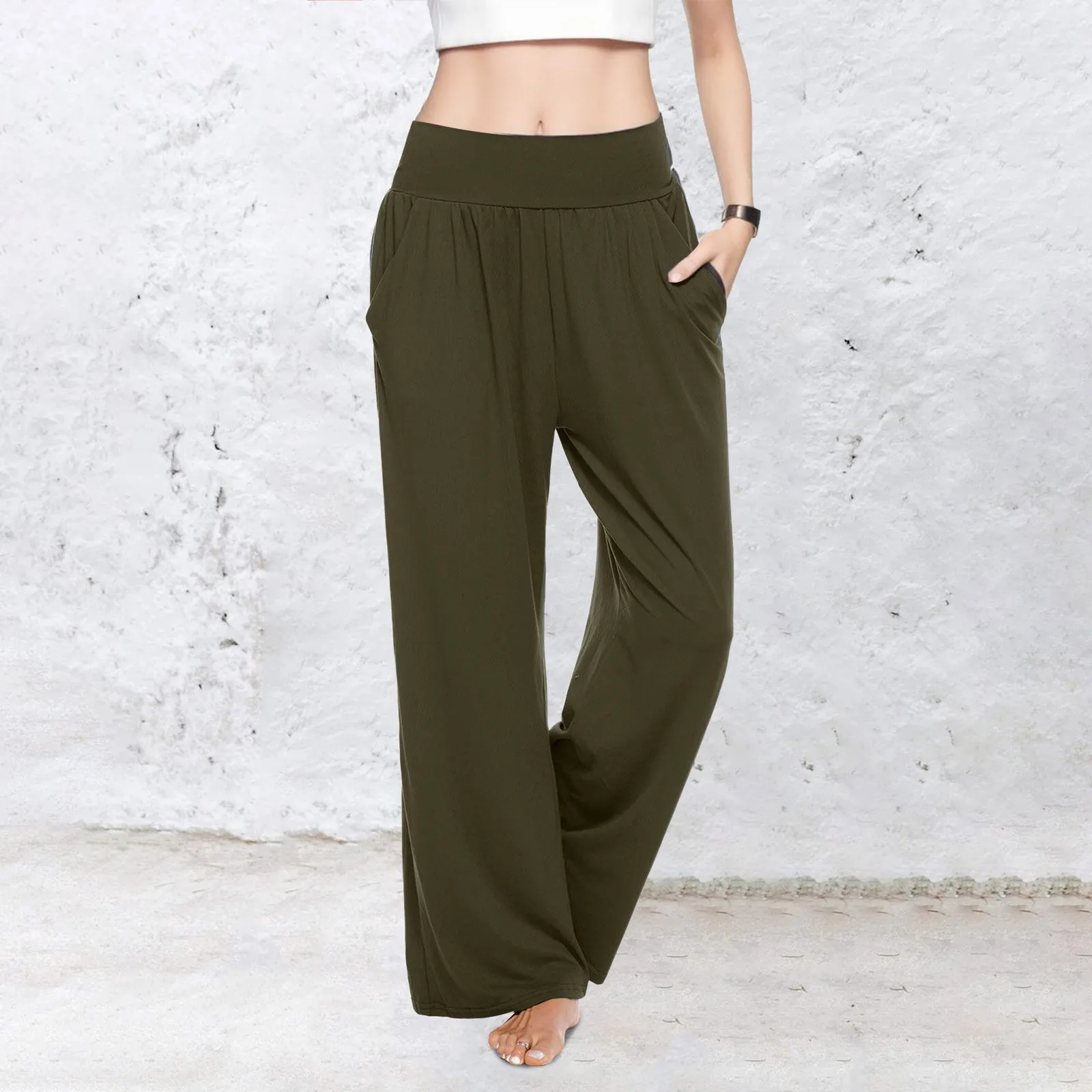 Pantalones de pierna ancha para mujer, pantalón de chándal largo y recto, Color sólido, informal, cómodo, suelto, para Yoga y baile, a la moda, novedad de verano