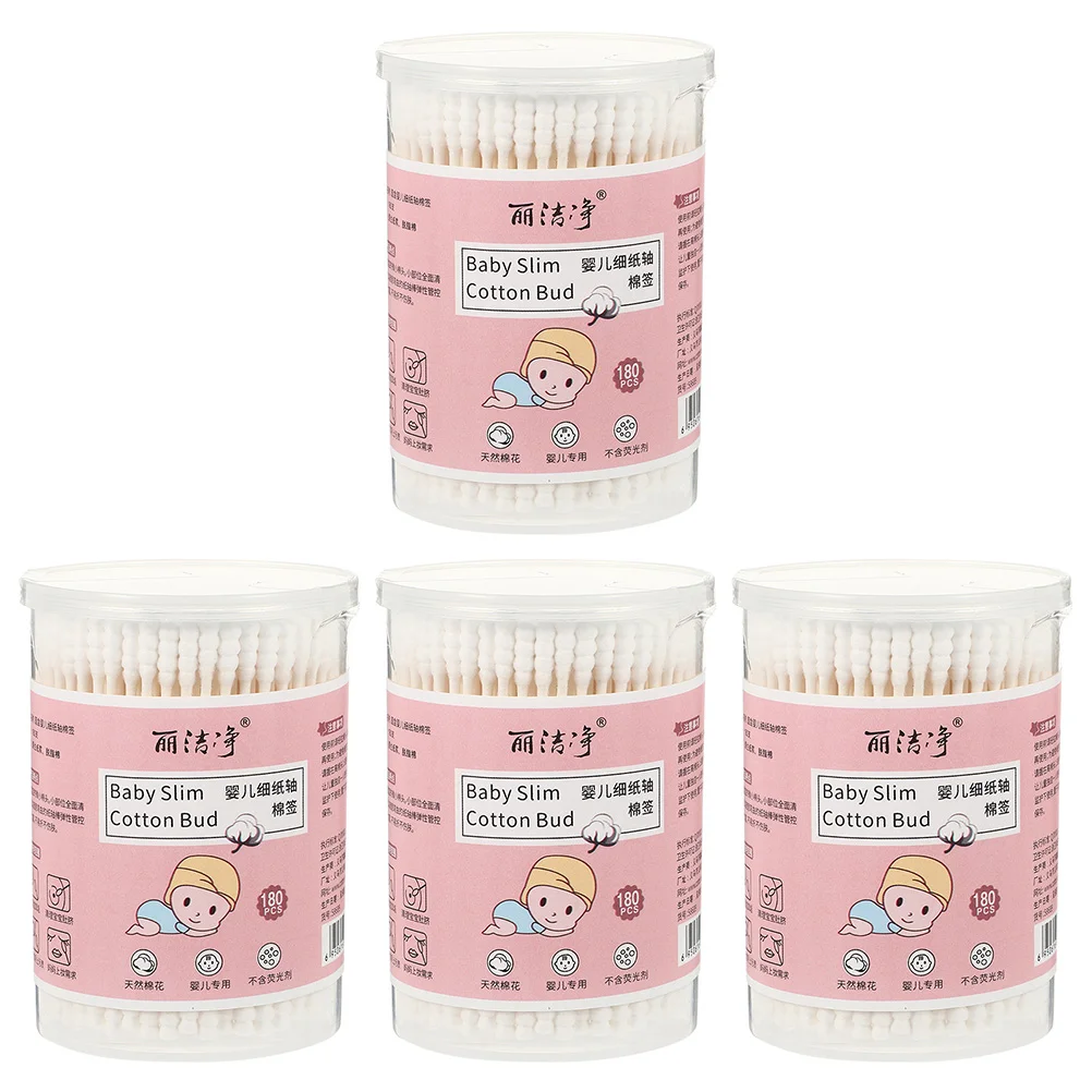 4 Boxes Cotton Swab Cleaning Tool for Baby Multi-purpose Sticks Makeup Swabs Double-headed