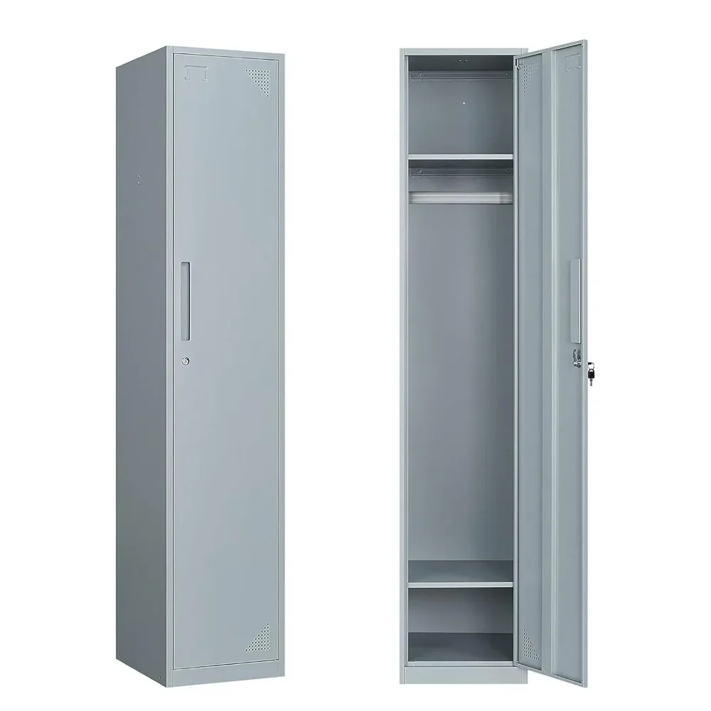 

71" Single-Door Metal Employee Lockers with Keys – Tall Steel Storage for Gym/Office/School