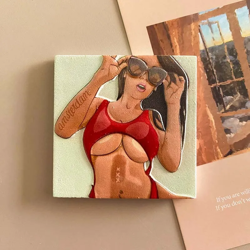 

USA Miami Cute Woman in Red Swimsuit & Sunglasses Fridge Magnet, Strong Refrigerator Magnet for Home Decor, Room Decoration
