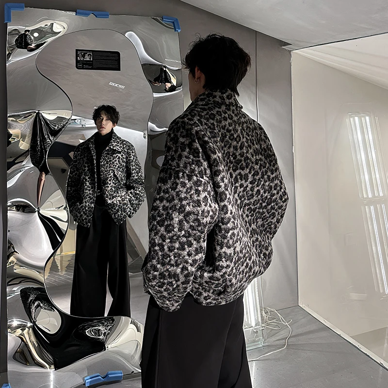 

Thiened Woolen Coat Leopard Print ex Jaet Heavyweight Casual Sle Premium Feeling Trendy Youth ular Long Sve Coat