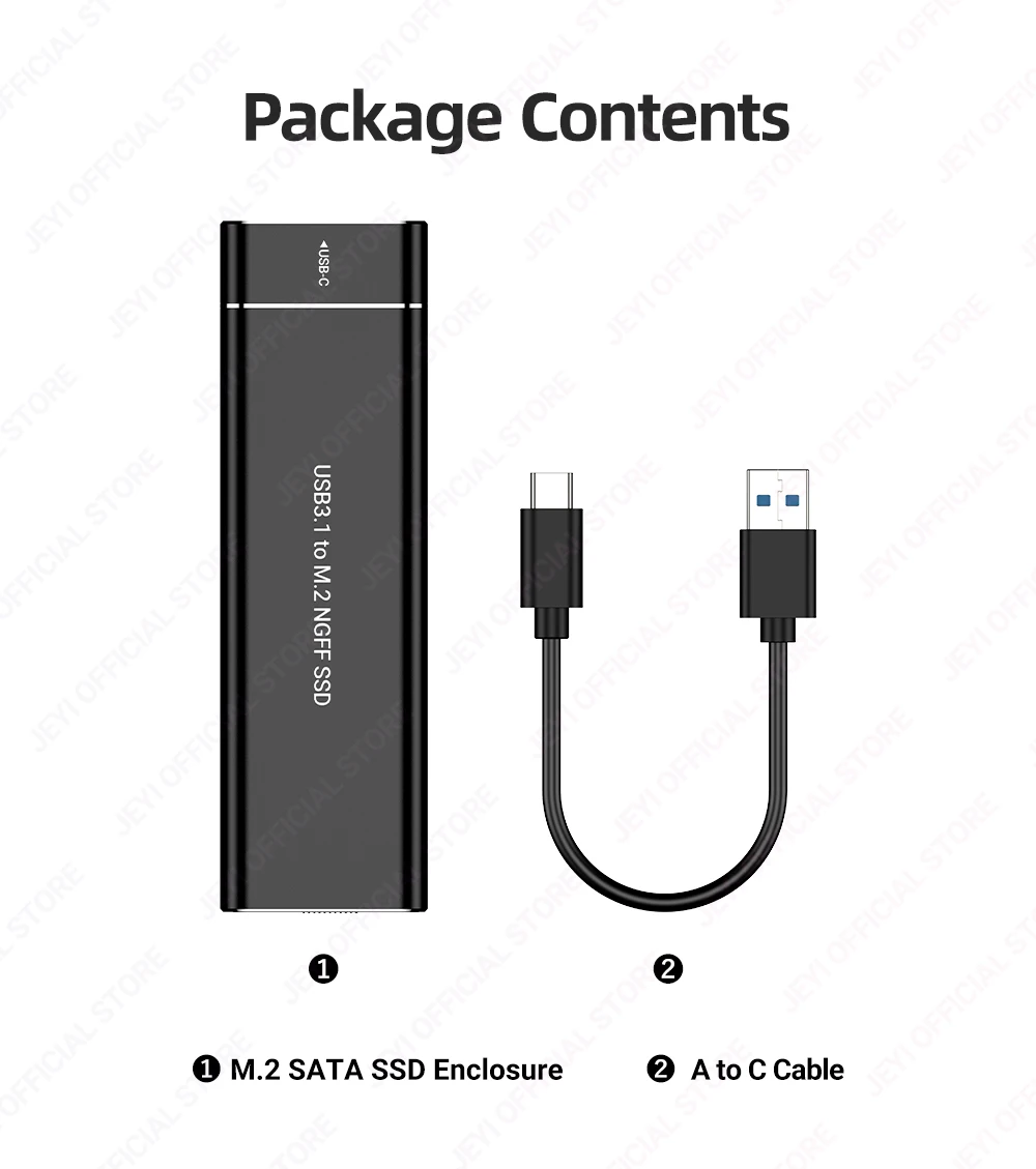 JEYI USB 3.1 (5 Gbit/s) M.2 SATA SSD-Aluminiumgehäuse schläft automatisch nach 30 Minuten – unterstützt 2230-2280 SATA SSDs (B+M-Taste). – Detail 10