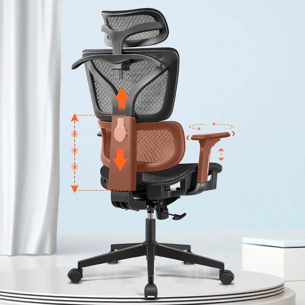 

Ergonomic Office Desk Chair with Adjustable Lumbar Support, Computer Gaming Chair with 3D Arms and Headrest, Comfortable Swivel