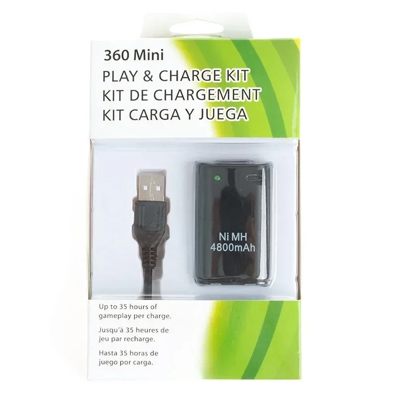 4800mAh Rechargeable NI-MH Battery Pack Black for Xbox 360 Wireless Game Controller Gamepads with USB Charging Cable