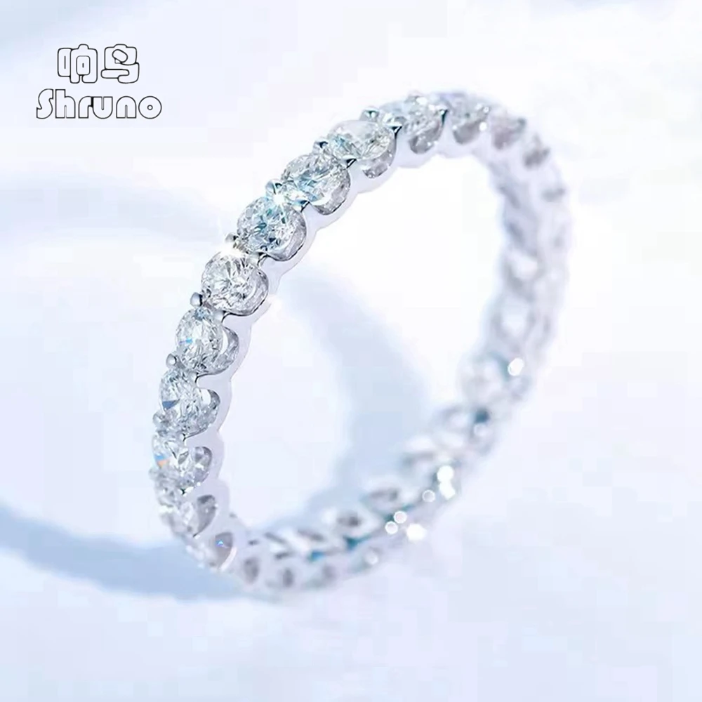 

Shruno 14K White Gold Moissanite Diamond Engagement Ring 3mm Moissanite Full Eternity Wedding Band for Women Classic Jewelry