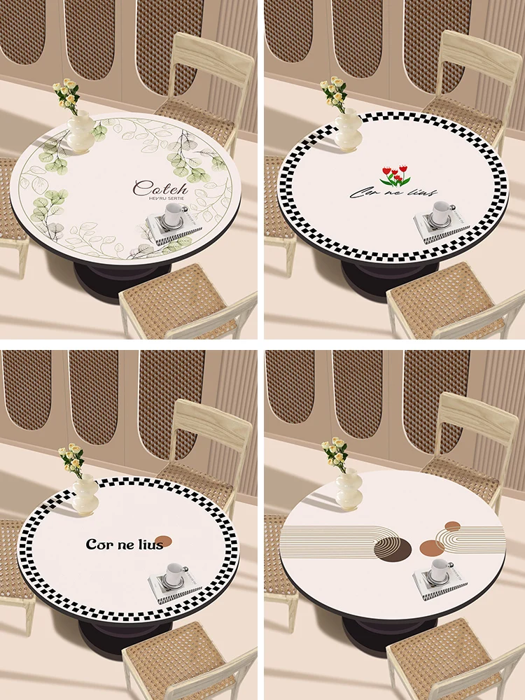 Waterproof Oil-resistant round Tablecloth Tea Table Mat No-wash Anti-scalding Luxury Sensation Creamy Style Daily Use Home Fa...