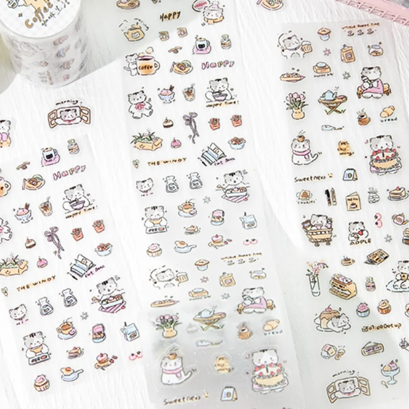 ミスター・ペーパー キティンダイアリー PETテープ 200cm - グリッターグカジャーナル、多用途コラージュ素材、DIYフォトフレーム＆スマホケース用ダイアリー