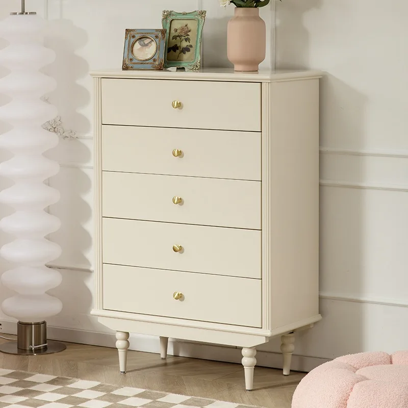 French cream style chest of drawers all solid wood bedroom pure log American entrance storage side cabinet living room furniture