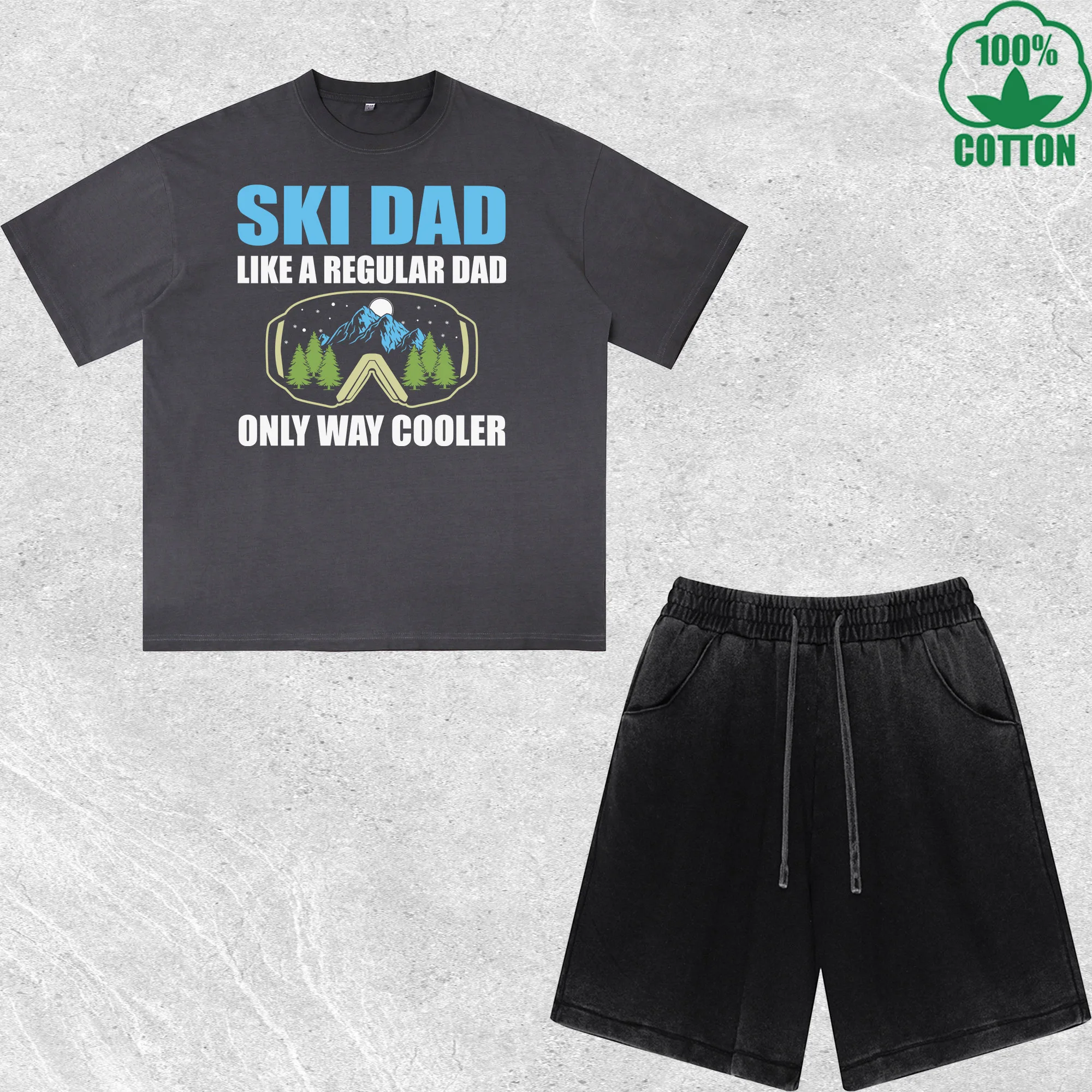 

Ski Dad Printed Dirty Wash T-Shirt Shorts Set Multicolor Combo Loose Trendy Fashionable 100%Cotton