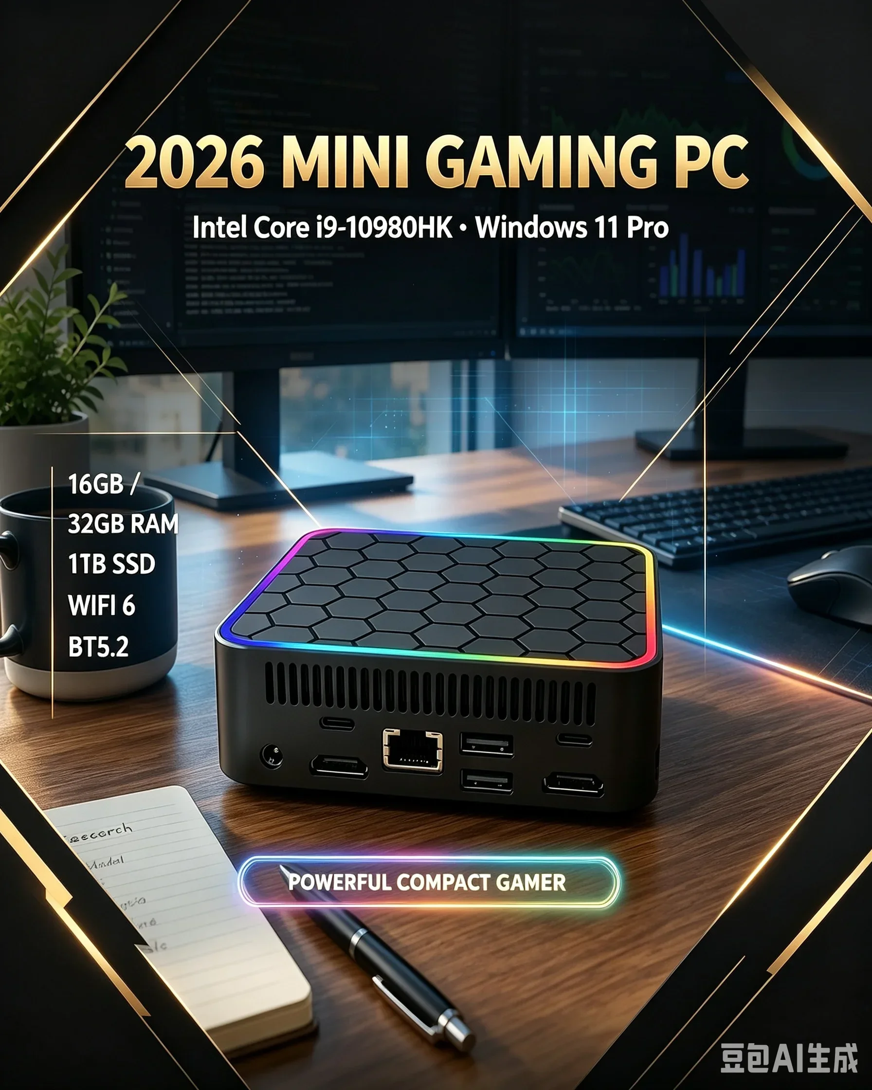 Mini PC Intel Core I9 10980HK Windows 11 Small Pocket Computer 16GB RAM 1/2TB SSD WIFI6 BT5.2 4K Desktop PC Gaming Computer
