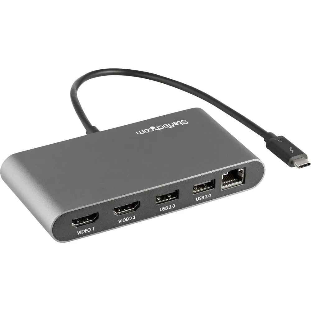 محطة إرساء Thunderbolt 3 محمولة مزدوجة الشاشة مع HDMI 4K 60 هرتز، 2 منفذ USB-A (3.0/2.0)، جيجابت إيثرنت - 11 بوصة