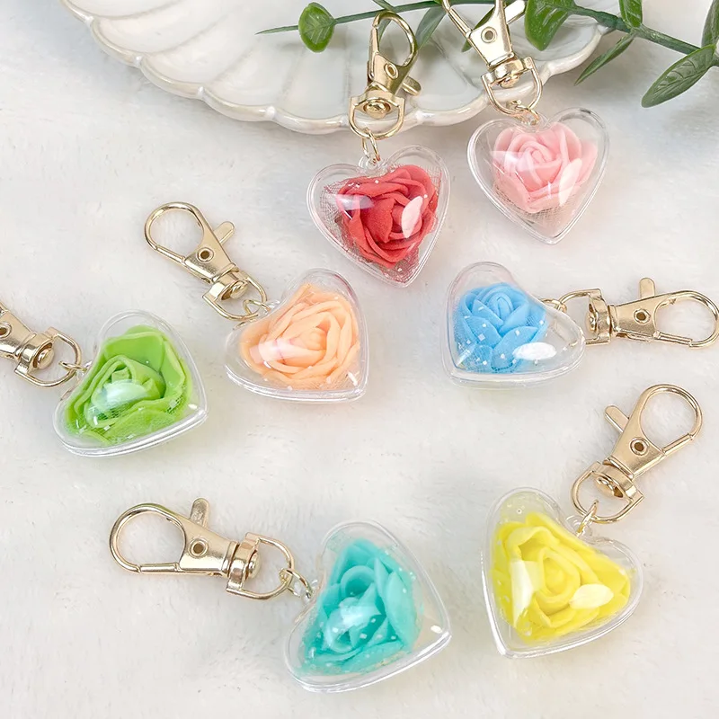 Eternal Rose Flower Keychain Heart-Shaped Car Pendant Hangings Women Keyring Bag Ornaments Romantic Packback Accessories Decor