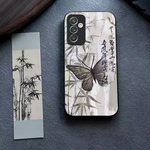 Chinese style butterfly Phone Case Glass for Samsung Galaxy S24 S23 S21 S22 S20 Ultra Fe Plus A34 A54 A24 A52 A53 M54 Cover