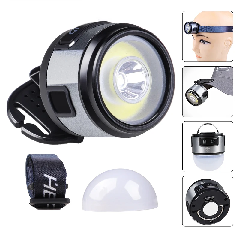 Multifunctional Portable LED Headlamp Mini COB USB Headlight with Magnet Hook Hat Clip Outdoor Indoor Camping Torch Light