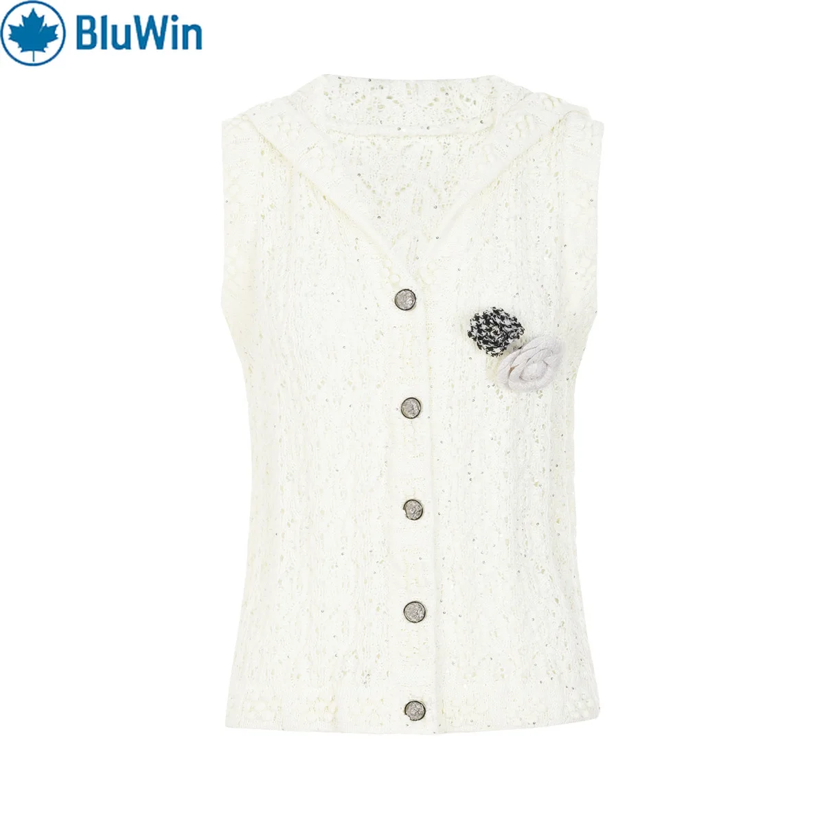 

Вязаная майка без рукавов, матросский воротник URBANCHIC с 3D цветочной аппликацией, новый летний мягкий вязаный топ