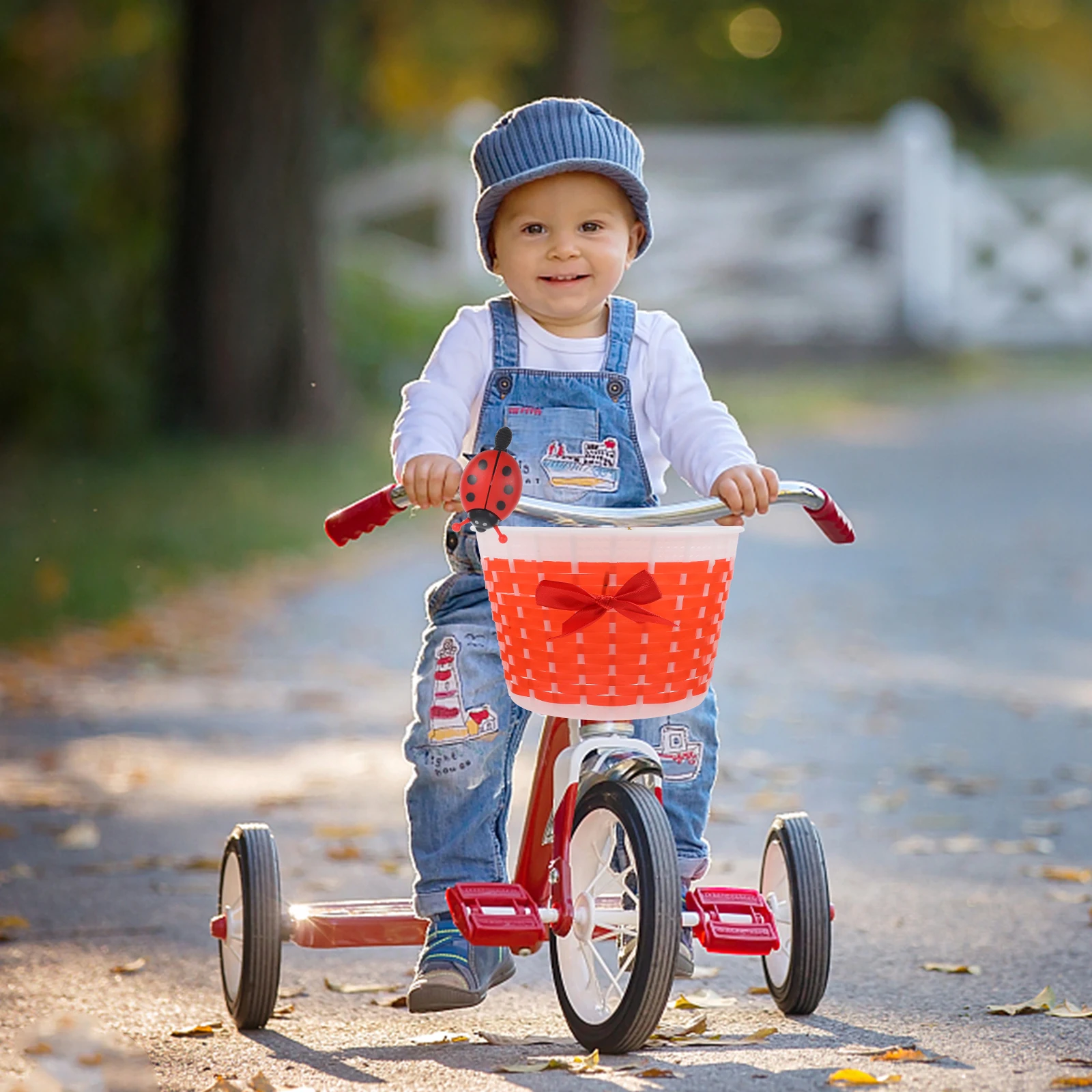 

Red Small Handmade Knitted Bicycle Basket with Bow Knot for Children Scooter Bike Storage Plastic Basket Front Bag Car Bell