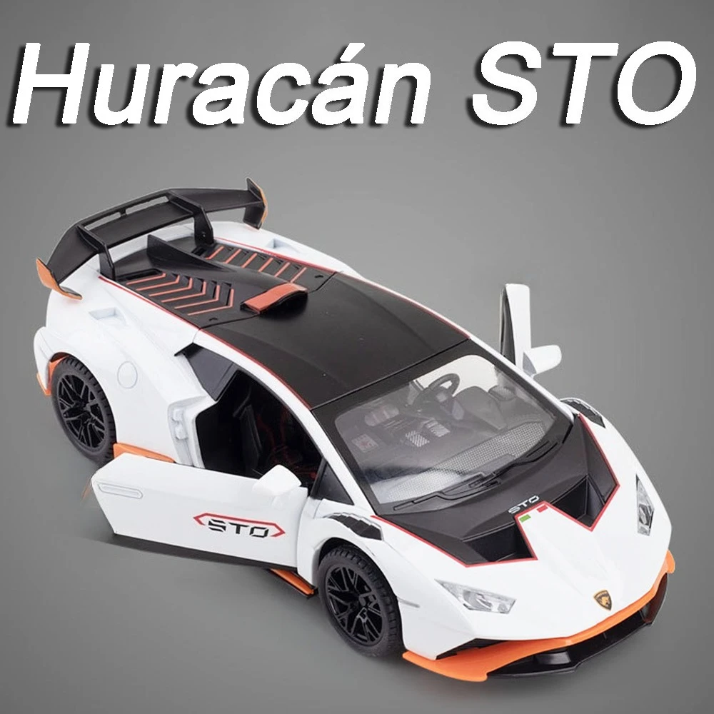 Huracan STO SVJ63 – modèle de voiture de sport 1:24, jouet Miniature en alliage moulé sous pression, portes ouvertes, son lumineux, supercar, décoration de la maison