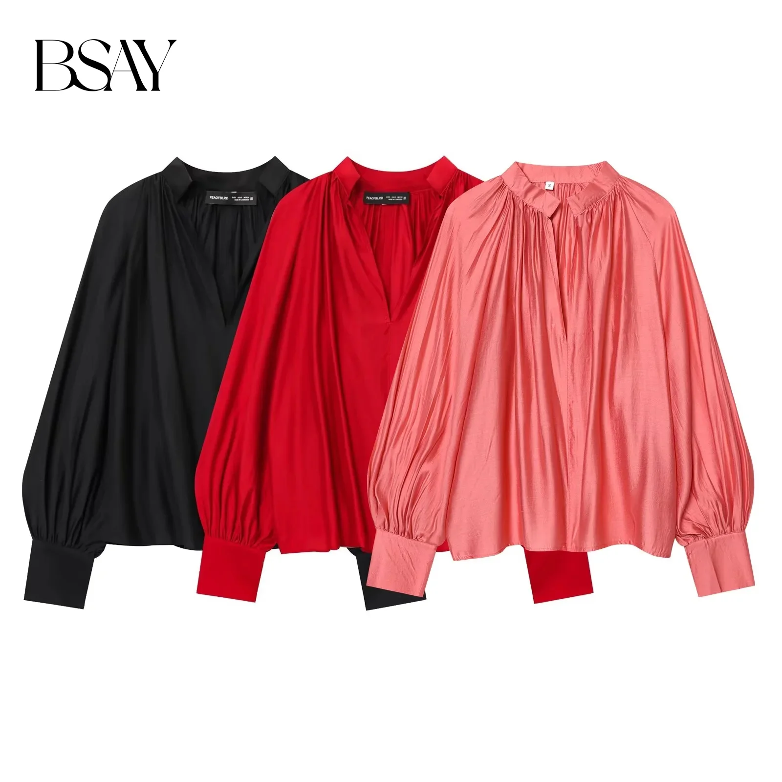 BSAY Women's Clothing Fashion Retro Loose Casual Shirts Lantern Long Sleeve Blouses Chic Office Ladies Tops Mujer