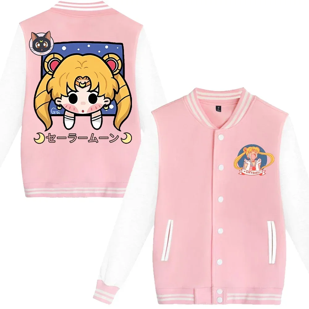 Sailor Moon Y2K Jacket Kawaii Cartoon Anime Printed Coat Girls Woman Casual Sporty Long Sleeves Adult Autumn Winter Clothing