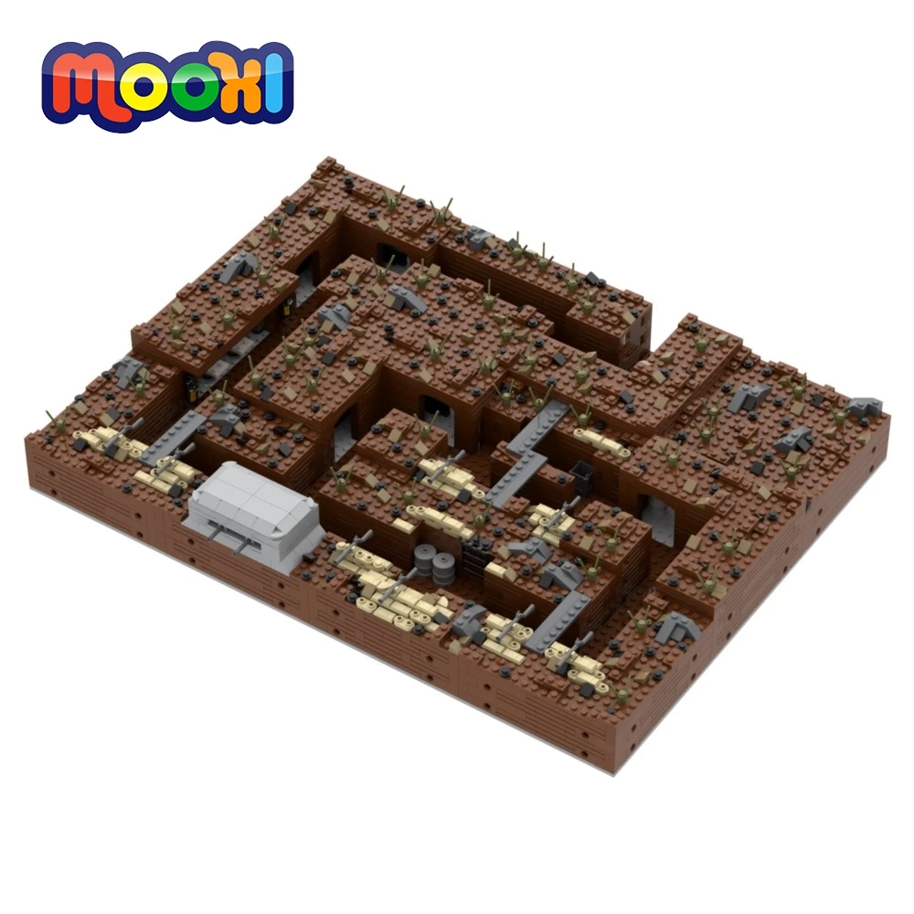 MOOXI Military Series MOC Bricks WW2 Trench FortressBattlefield Scene Set Compatible Wars Action Figure Blocks Toys Gift MOC5064