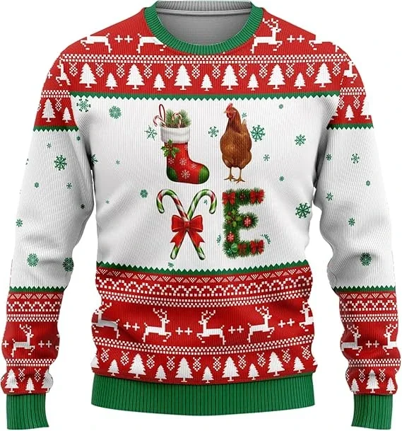 Rooster 3d Printed Ugly Christmas Sweater Cute Xmas Tree Graphic Sweatshirts Fashion for Man Jumper Sweaters Unisex Tops view 4