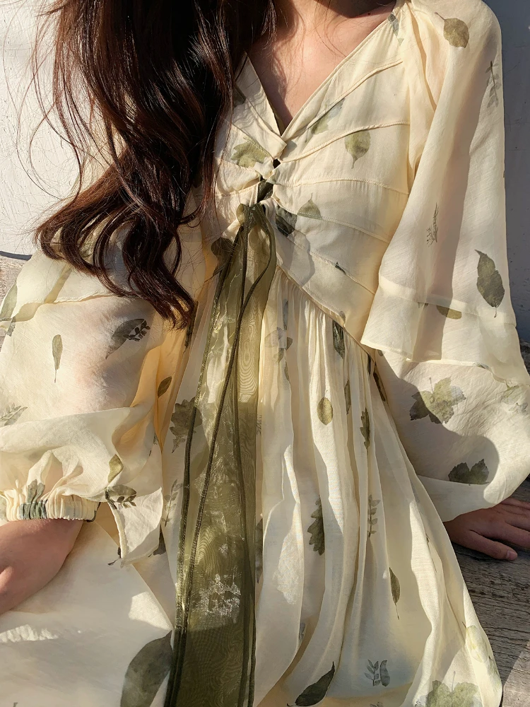 

French Vintage Floral Fairy Dress Women Casual Elegant Beach Style Party Dress Chiffon One Piece Dress Korean Women Summer 2023