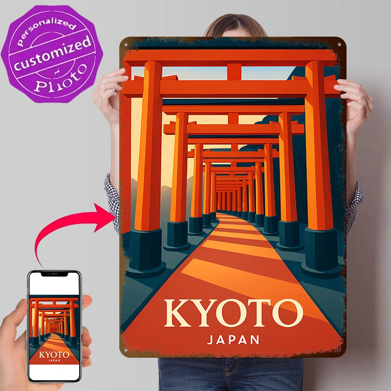 Kyoto Japan Torii Gates Travel Metal Poster Perfect Gift for Fans Lovers Customized Wall Art Metal Sign for Gaming Decoration