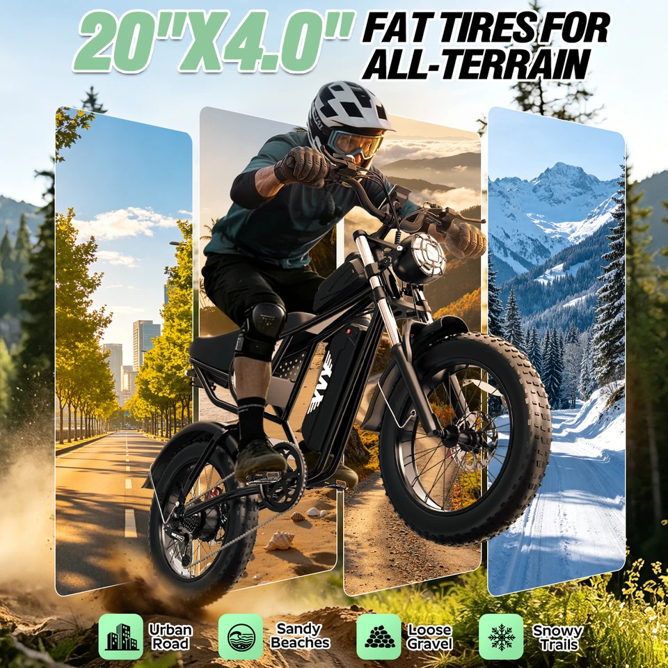 YVY Peak 1500W Electric Bike for Adults 33MPH 48V 20Ah Removable Battery 20" Fat Tire 7 Speed for Mountains Sand Ebike Motorcycle image 3