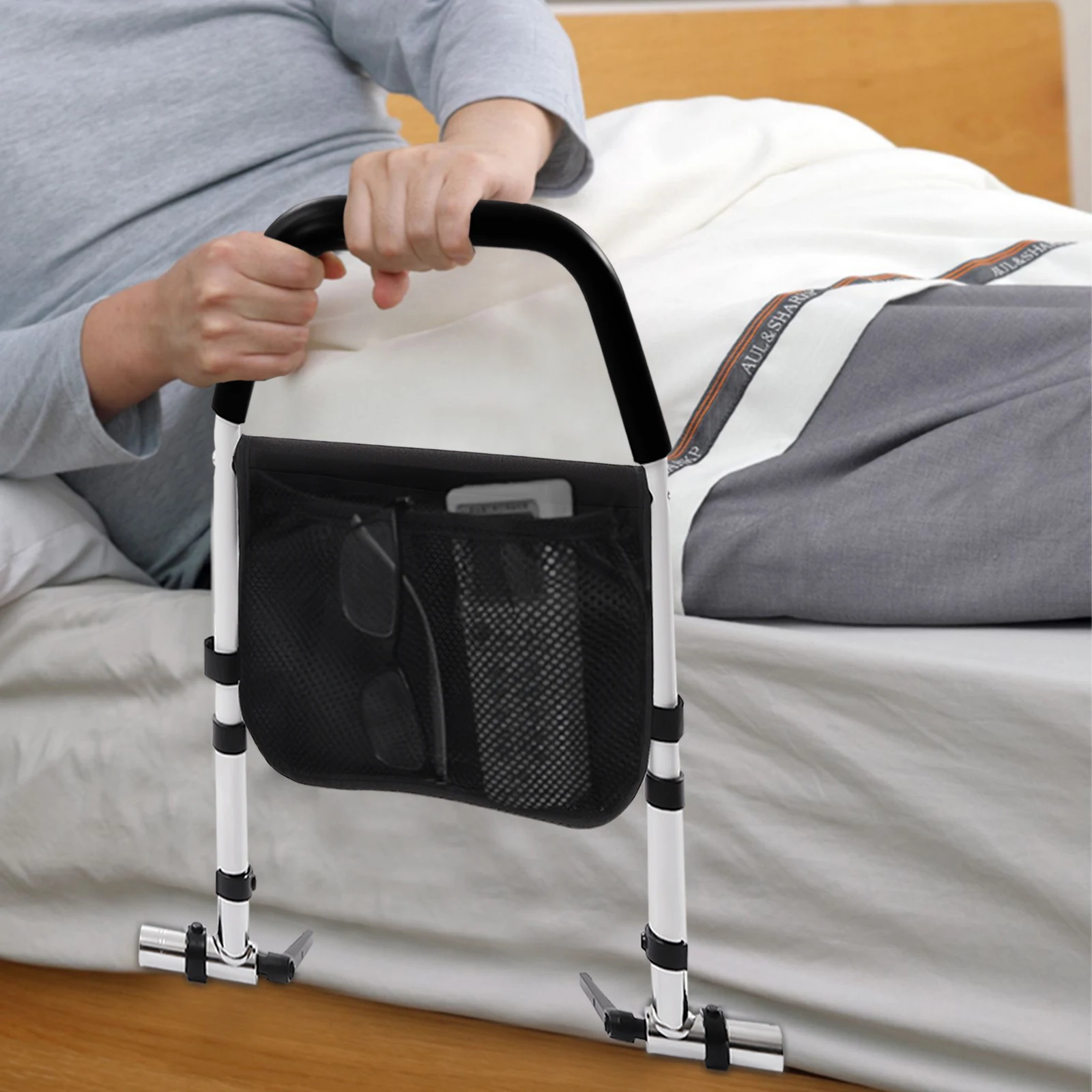 Bedrail Voor Ouderen Bed Reling Opvouwbare Leuning Steun Rails Bed Zijbescherming Met Organizer Roestvrijstalen Bed Bewaker