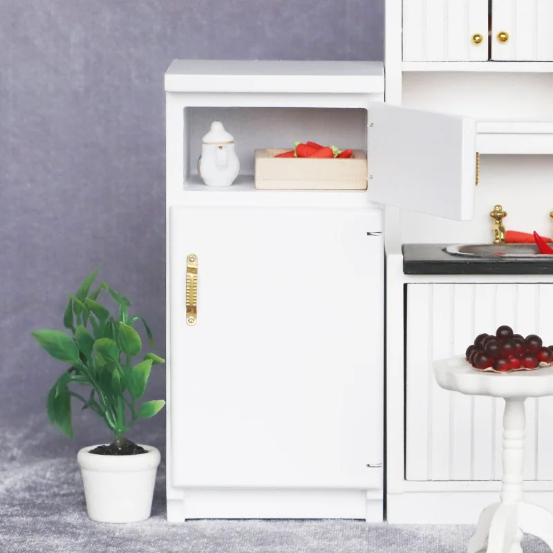 Miniaturowe modele mebli w skali 1:12, scena kuchenna do domku dla lalek, biała lodówka, ozdoba do domku dla lalek, akcesoria, prezenty dla dzieci.