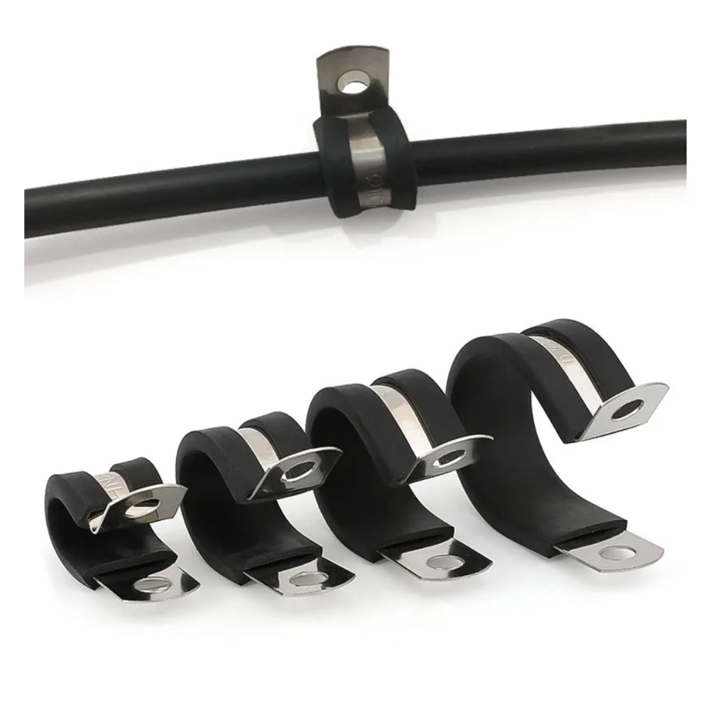 Creative Metal Wiring Hose Clamp R-type Durable Pipe Mounting Fix Bracket Useful Rubber Lined Clips Hardware Electrical Fittings
