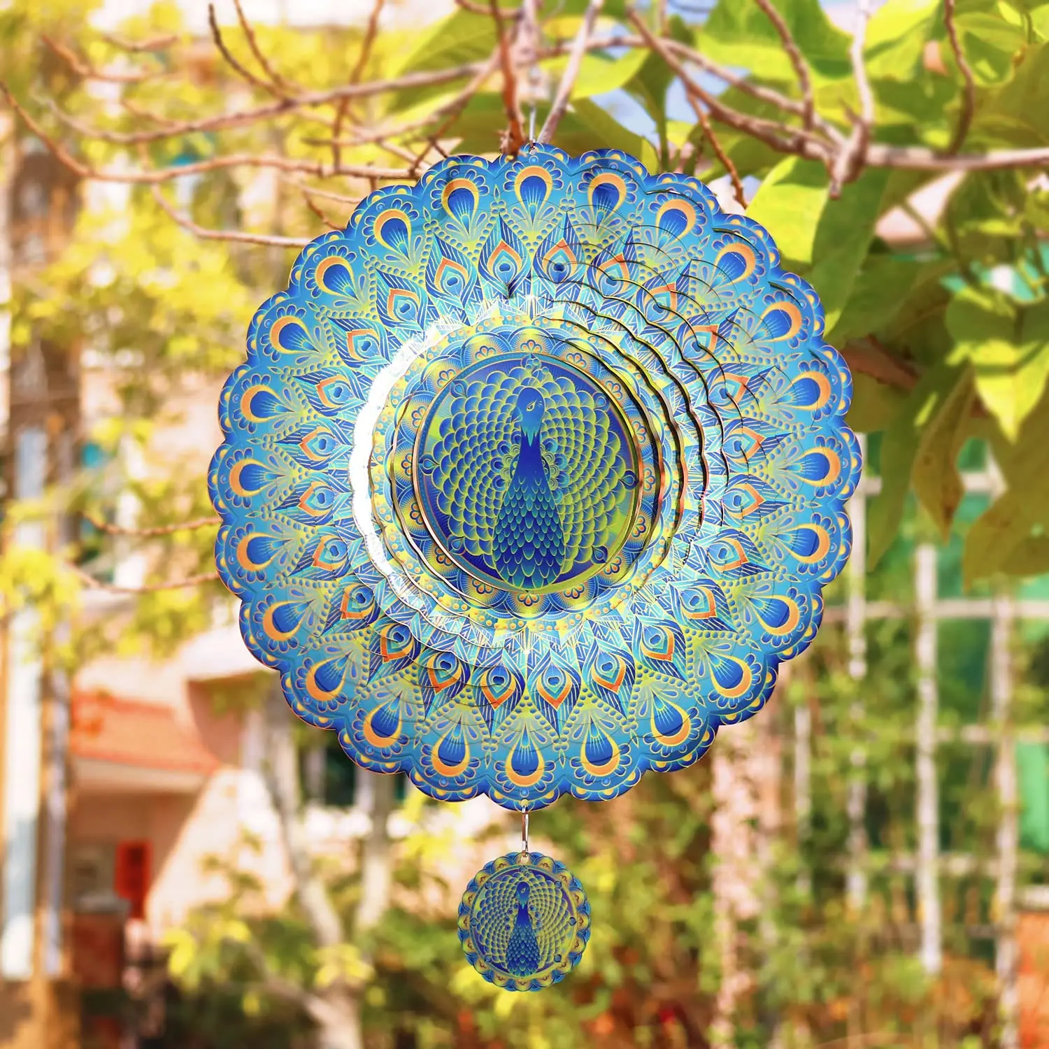 Peacock Wind Spinners Outdoor Yard and Garden Decorate Metal Sculpture Kinetic Chimes Spinner Balcony Corridor Hanging Ornaments