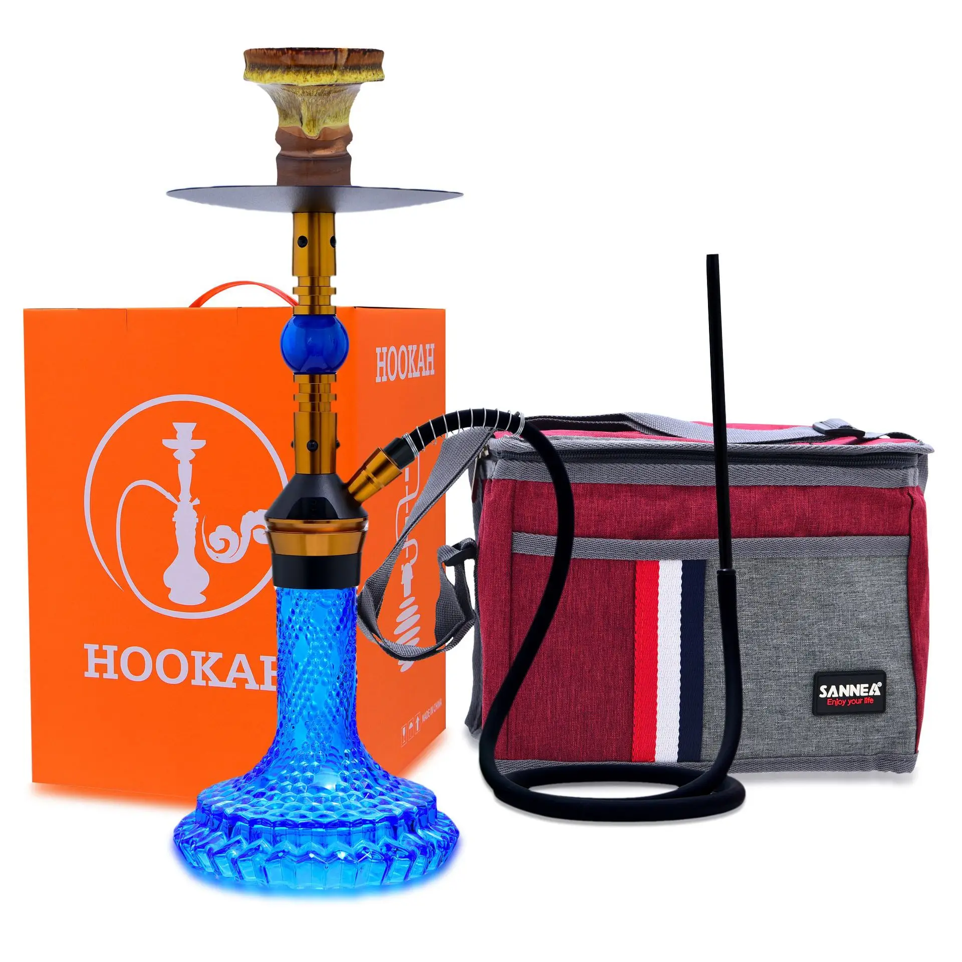 

DEJAYA Outdoor Travel Hookah Set With Bag Bowl Tongs Spring Charcoal Holder Tray one Hose Glass Shisha Pipe Chicha Narguile