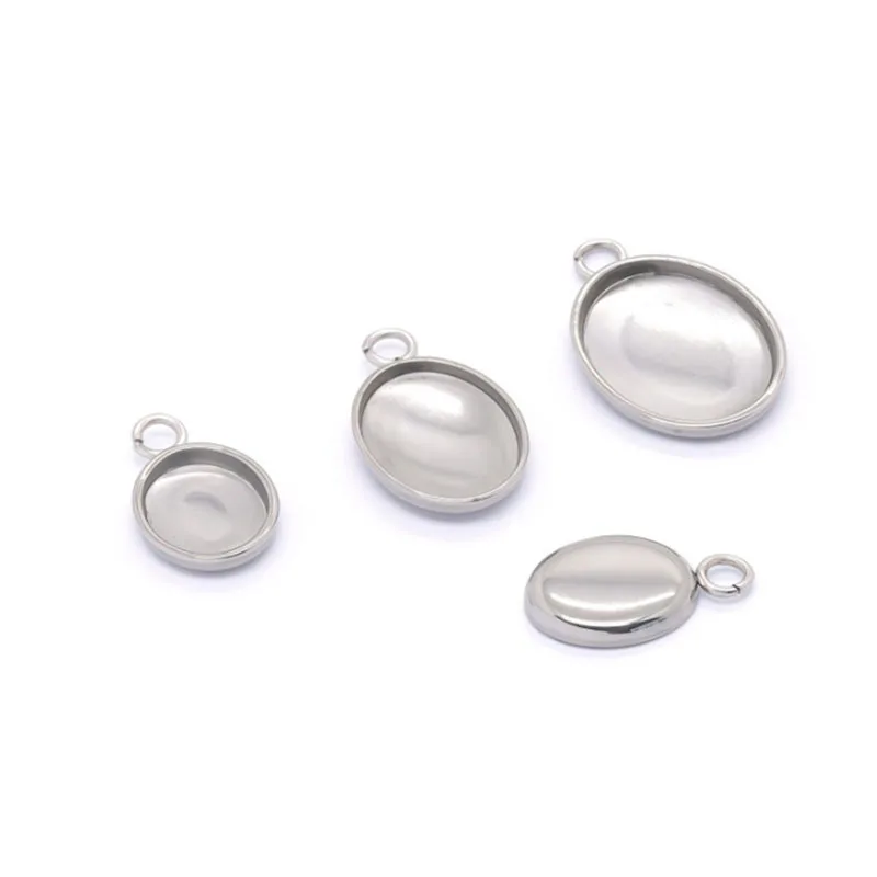 20 Stück ovale Anhängerbasen aus Edelstahl, blanko Cabochon-Einlagefassungen für Halsketten, DIY-Schmuckherstellung, Großhandel – Detail 3