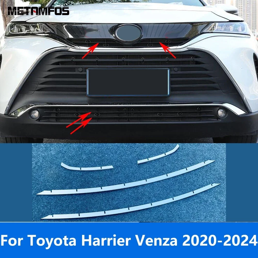 

For Toyota Harrier Venza 2020-2022 2023 2024 Steel Front Bumper Grille Racing Grill Strip Molding Trim Accessories Car Styling
