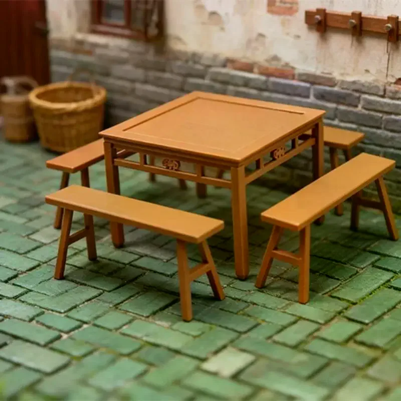 5Pcs Montessori Miniature Imitation Table Long Bench Model 1:12/1:18 Dollhouse Furniture Accessories For Girl Gifts