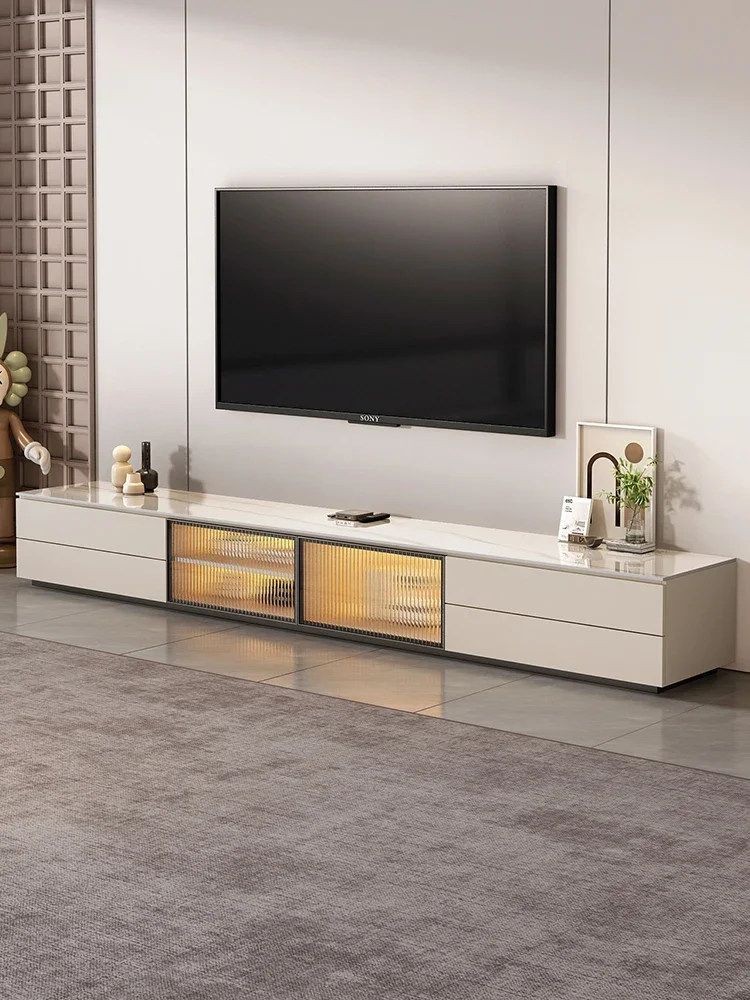 

Rock slab TV cabinet coffee table combination household small apartment living room 2024 new floor cabinet solid wood