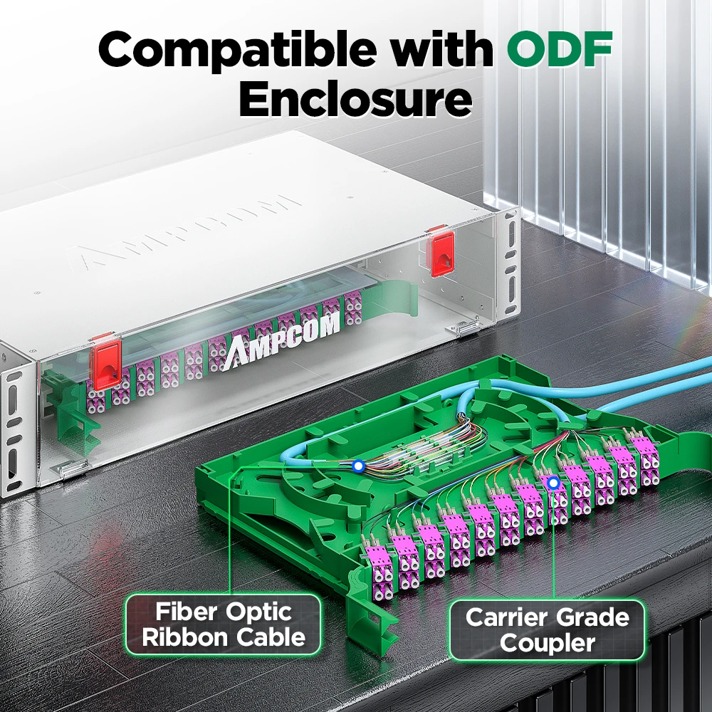 AMPCOM LC Pull-out Slide Splice Tray for FIber Optic ODF Enclosure , 24/48 Fibers Single Mode with Ribbon Cable