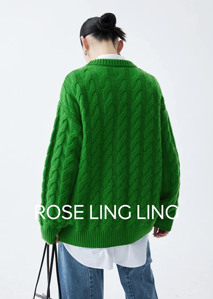 2023 New Autumn and winter O-Neck cashmere sweater women  loose Cashmere fried dough twist sweater thick Cashmere sweater women
