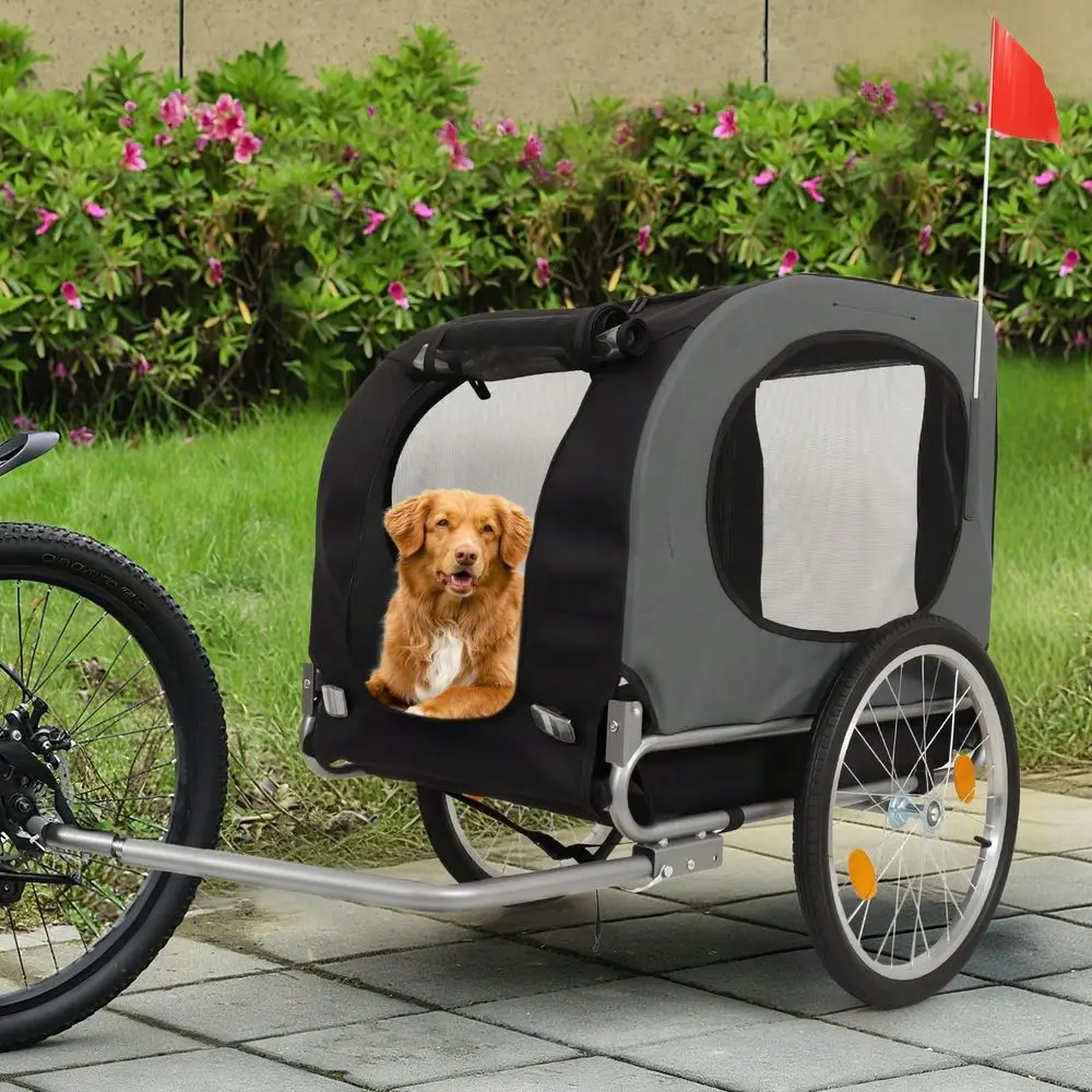 

Dog Bike Trailer For Medium Large Dogs 2 In 1 Convertible Jogger Stroller With Universal Hitch, Waterproof Canopy Safety Flag,