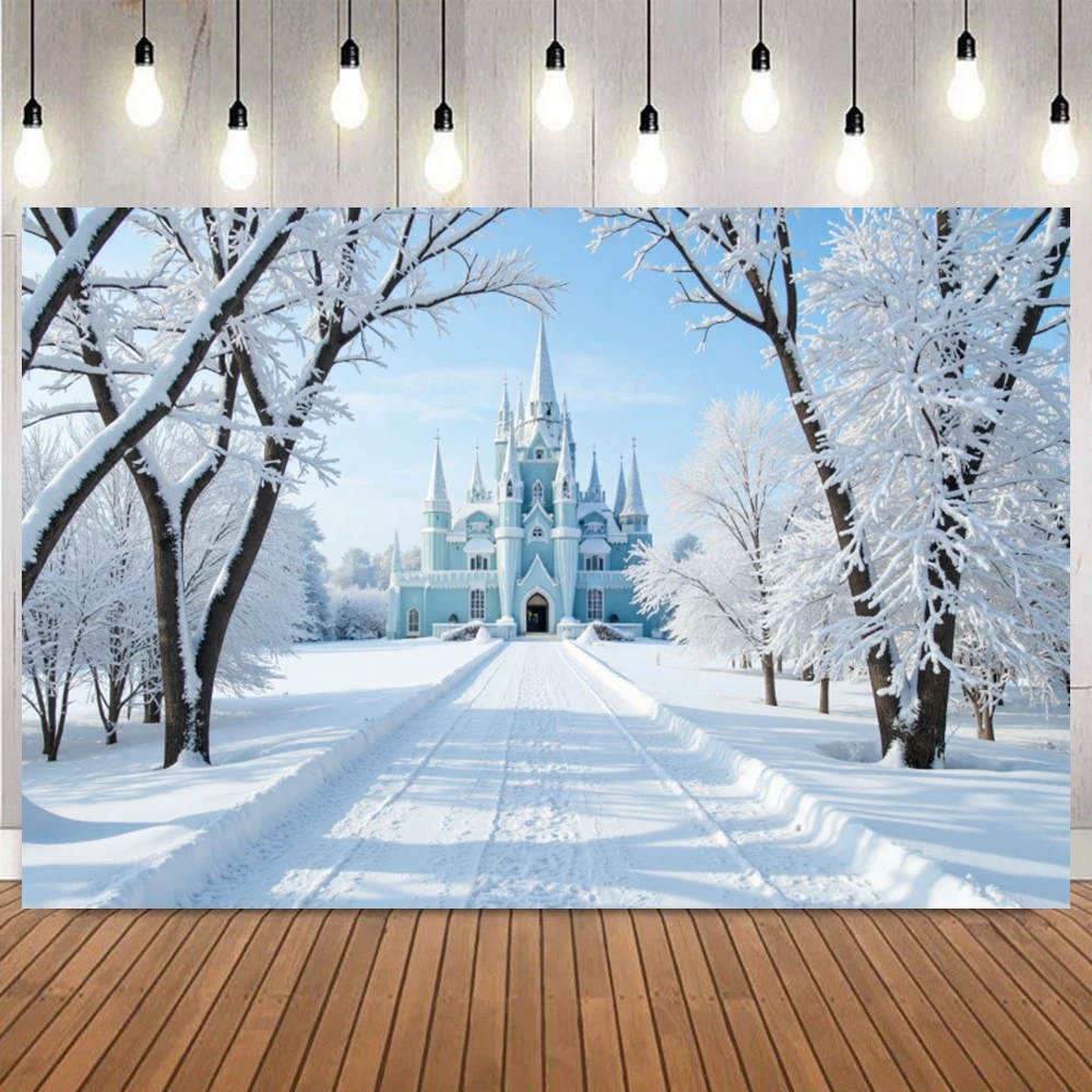 Winter Ice Snow Castle Photography Background Snow Scene Frozen Forest Wonderland Christmas Party Home Decor Photo Backdrop Prop
