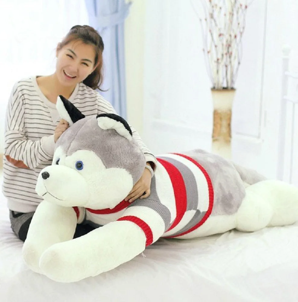 

huge lovely plush husky dog toy big new stuffed husky doll with cloth about 150cm