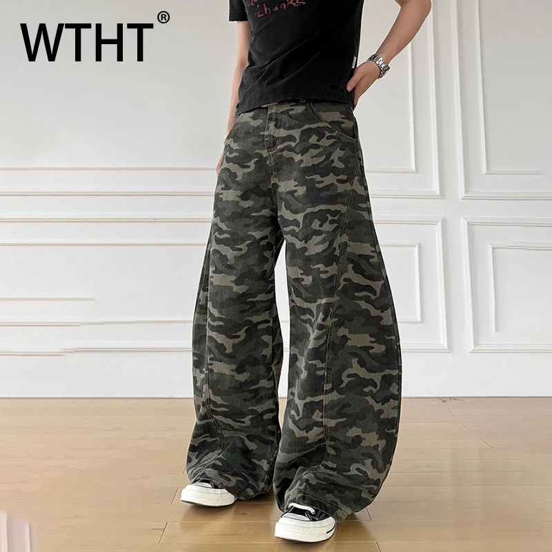 

WTHT Fashion 2025 Summer Men's Camouflage American Style Denim Pants Vintage High-waisted Loose Wide Leg Jeans Male 2A1314